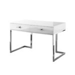 White and Silver Writing Desk With Drawers for Home Office