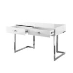 White and Silver Writing Desk With Drawers for Home Office