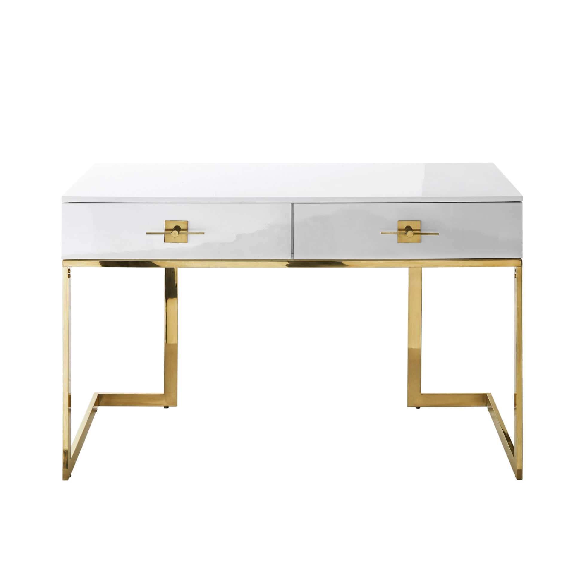 White and Gold Writing Desk With Drawers and Stainless Steel Base 2 White and Gold Writing Desk With Drawers and Stainless Steel Base - Image 2