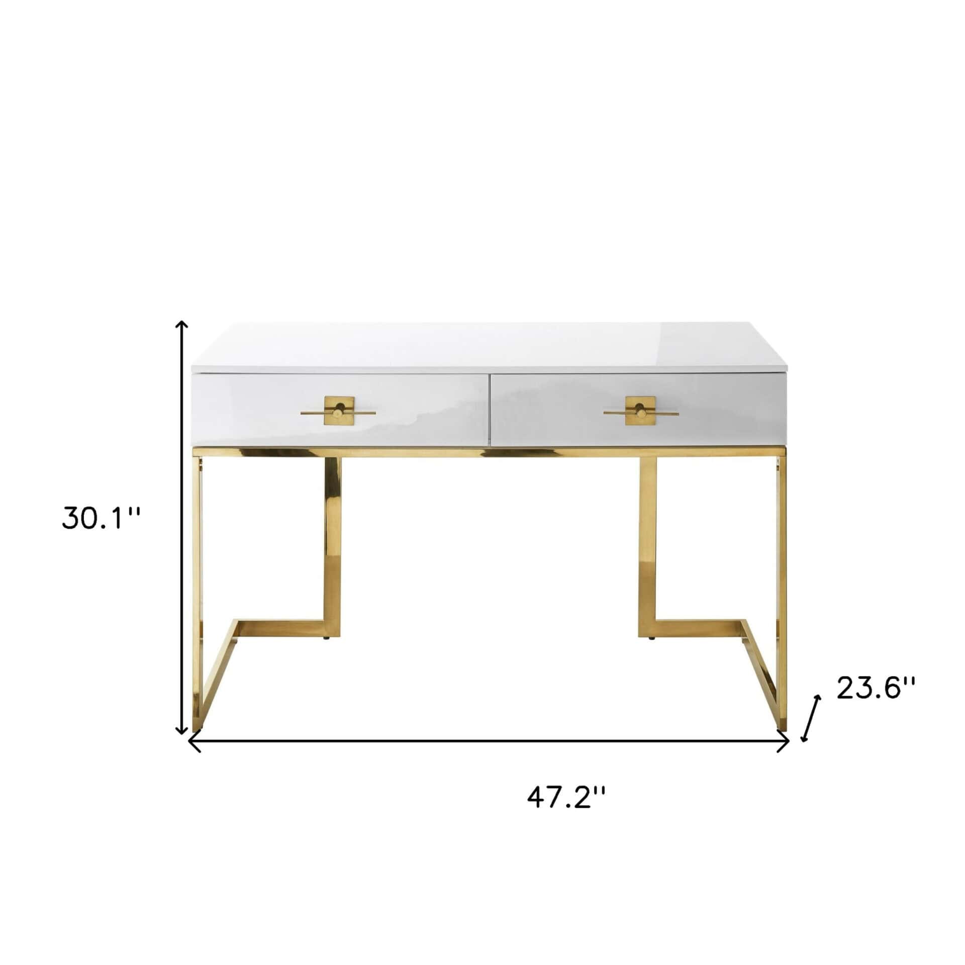 White and Gold Writing Desk With Drawers and Stainless Steel Base 6 White and Gold Writing Desk With Drawers and Stainless Steel Base - Image 6