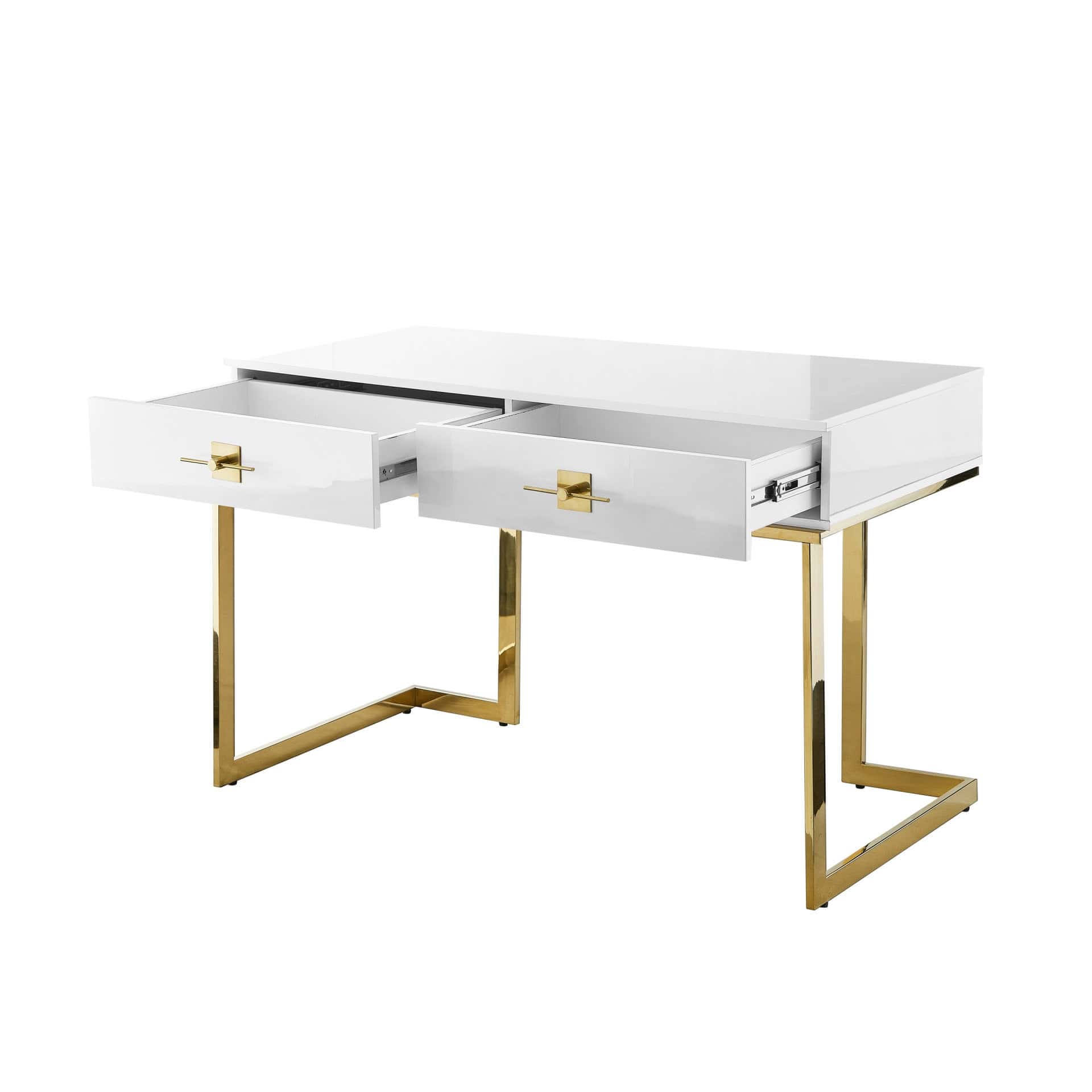 White and Gold Writing Desk With Drawers and Stainless Steel Base 10 White and Gold Writing Desk With Drawers and Stainless Steel Base