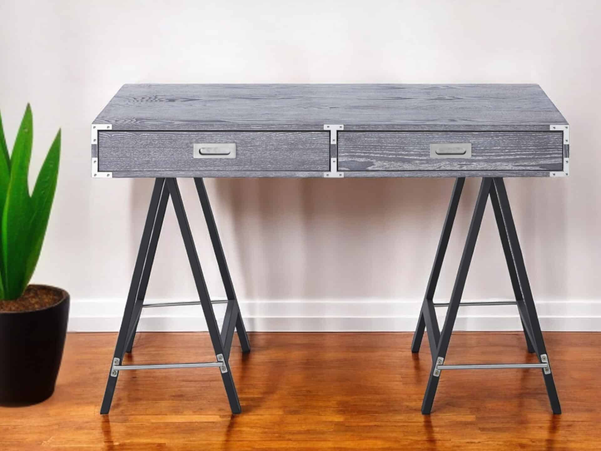 Gray and Black Writing Desk With Two Drawers for Offices 1 Gray and Black Writing Desk With Two Drawers for Offices