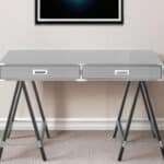 Light Gray and Black Writing Desk with Two Drawers 47-Inch