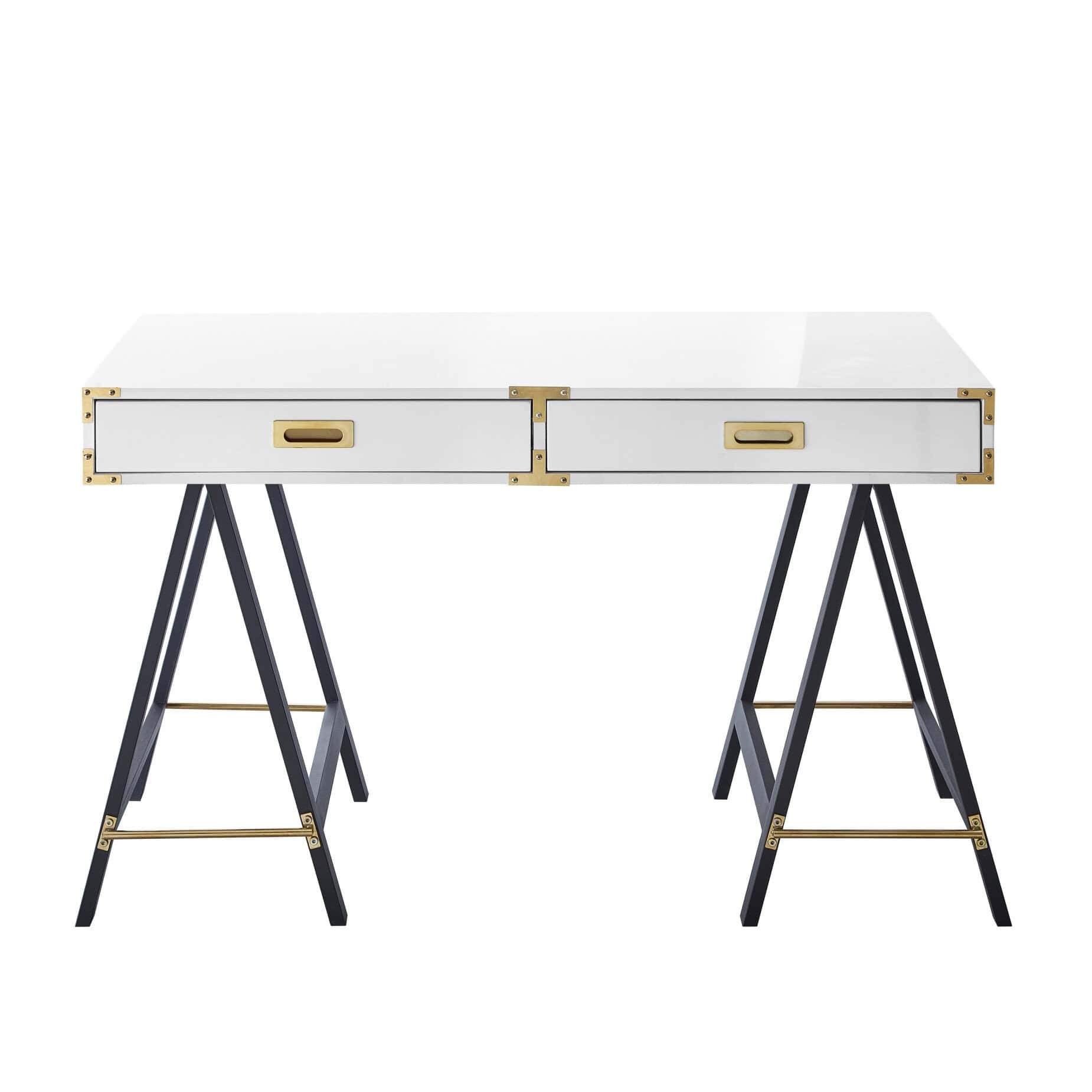 White and Black Writing Desk With Two Drawers 47 Inches 2 White and Black Writing Desk With Two Drawers 47 Inches - Image 2