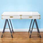 White and Black Writing Desk With Two Drawers 47 Inches 8 White and Black Writing Desk With Two Drawers 47 Inches