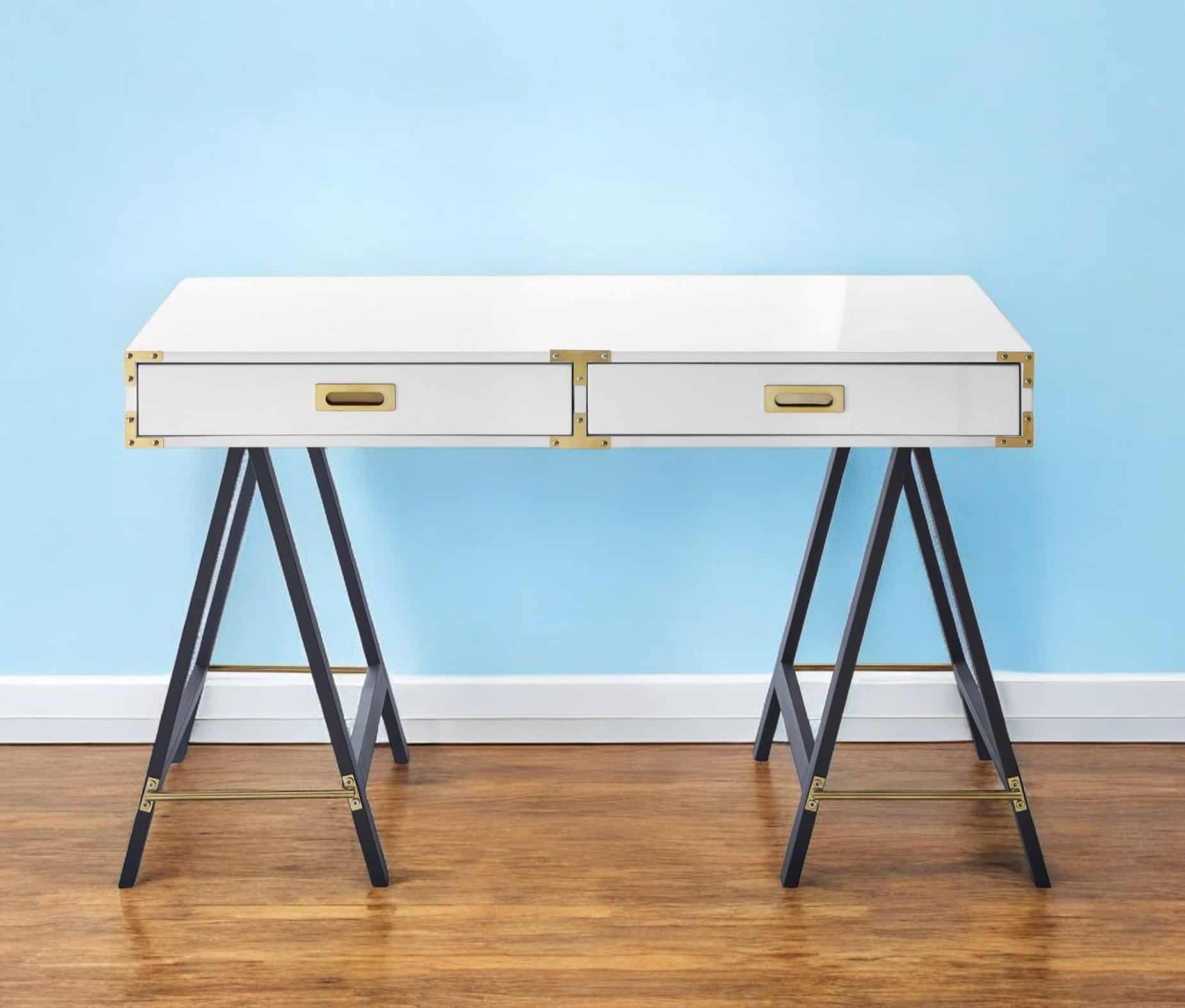 White and Black Writing Desk With Two Drawers 47 Inches 1 White and Black Writing Desk With Two Drawers 47 Inches
