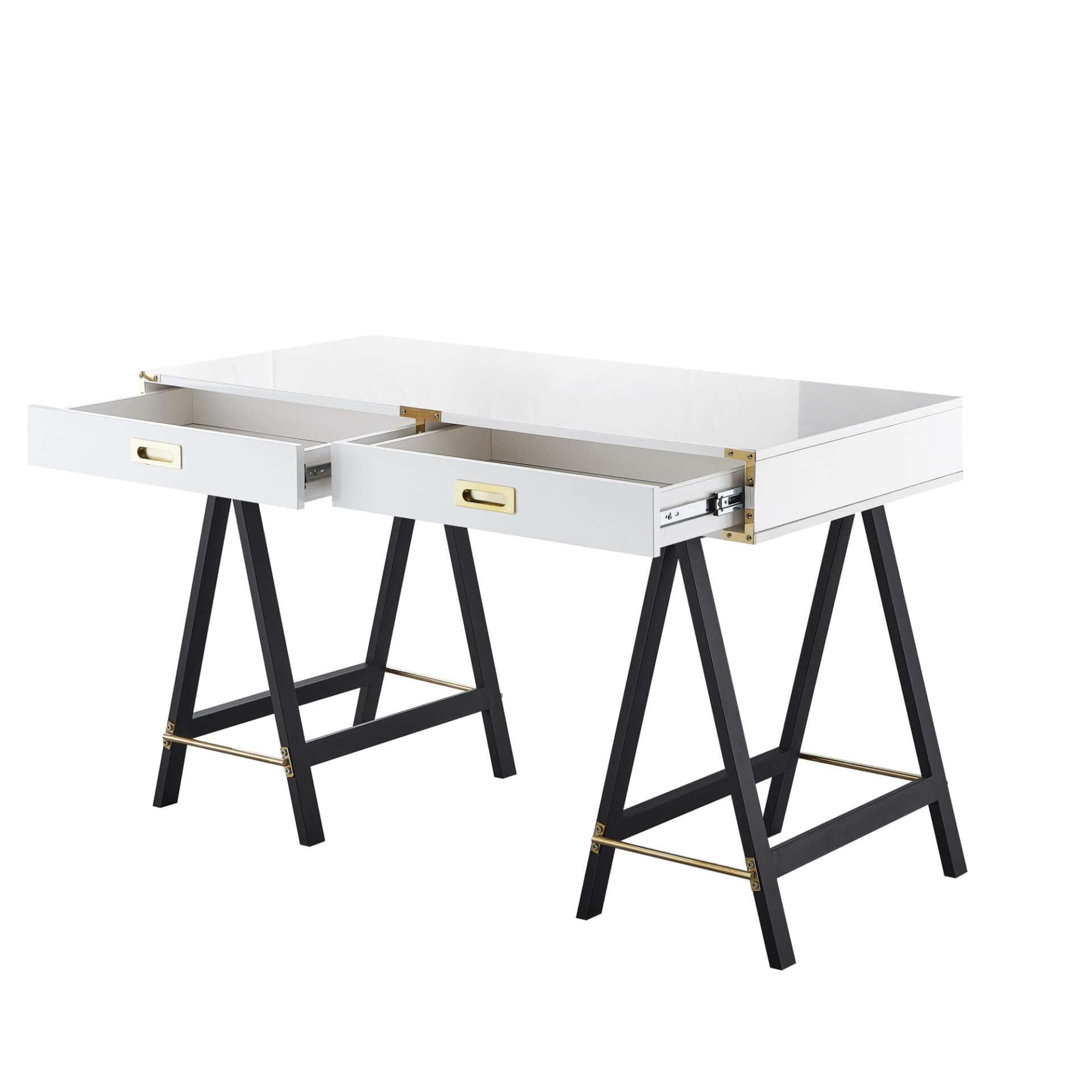 White and Black Writing Desk With Two Drawers 47 Inches 4 White and Black Writing Desk With Two Drawers 47 Inches - Image 4