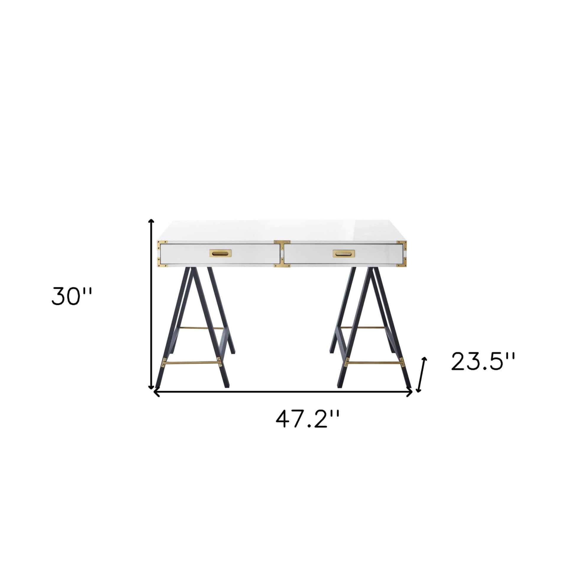 White and Black Writing Desk With Two Drawers 47 Inches 7 White and Black Writing Desk With Two Drawers 47 Inches - Image 7