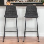 30 Inch Black Low Back Modern Bar Stools with Footrest (Set of 2)