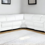 112 Inch White Italian Leather Power Reclining L Shaped Sectional