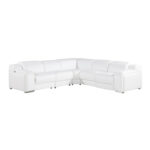 112 Inch White Italian Leather Power Reclining L Shaped Sectional