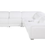 125" White Italian Leather Power Reclining L-Shaped Sectional With Console