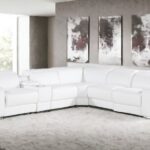 125" White Italian Leather Power Reclining L-Shaped Sectional With Console