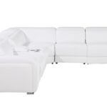 125" White Italian Leather Power Reclining L-Shaped Sectional With Console