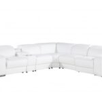 125" White Italian Leather Power Reclining L-Shaped Sectional With Console