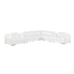 152 Inch White Italian Leather Power Reclining L Shaped Sectional