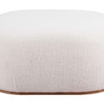 Cream Upholstered Sherpa Ottoman with Wood Veneer Legs 8 Cream Upholstered Sherpa Ottoman with Wood Veneer Legs