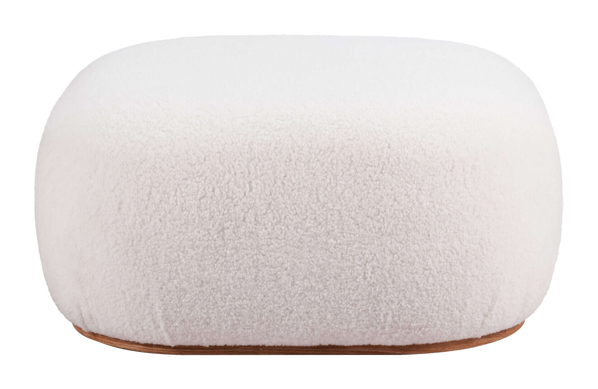 Cream Upholstered Sherpa Ottoman with Wood Veneer Legs 2 Cream Upholstered Sherpa Ottoman with Wood Veneer Legs - Image 2