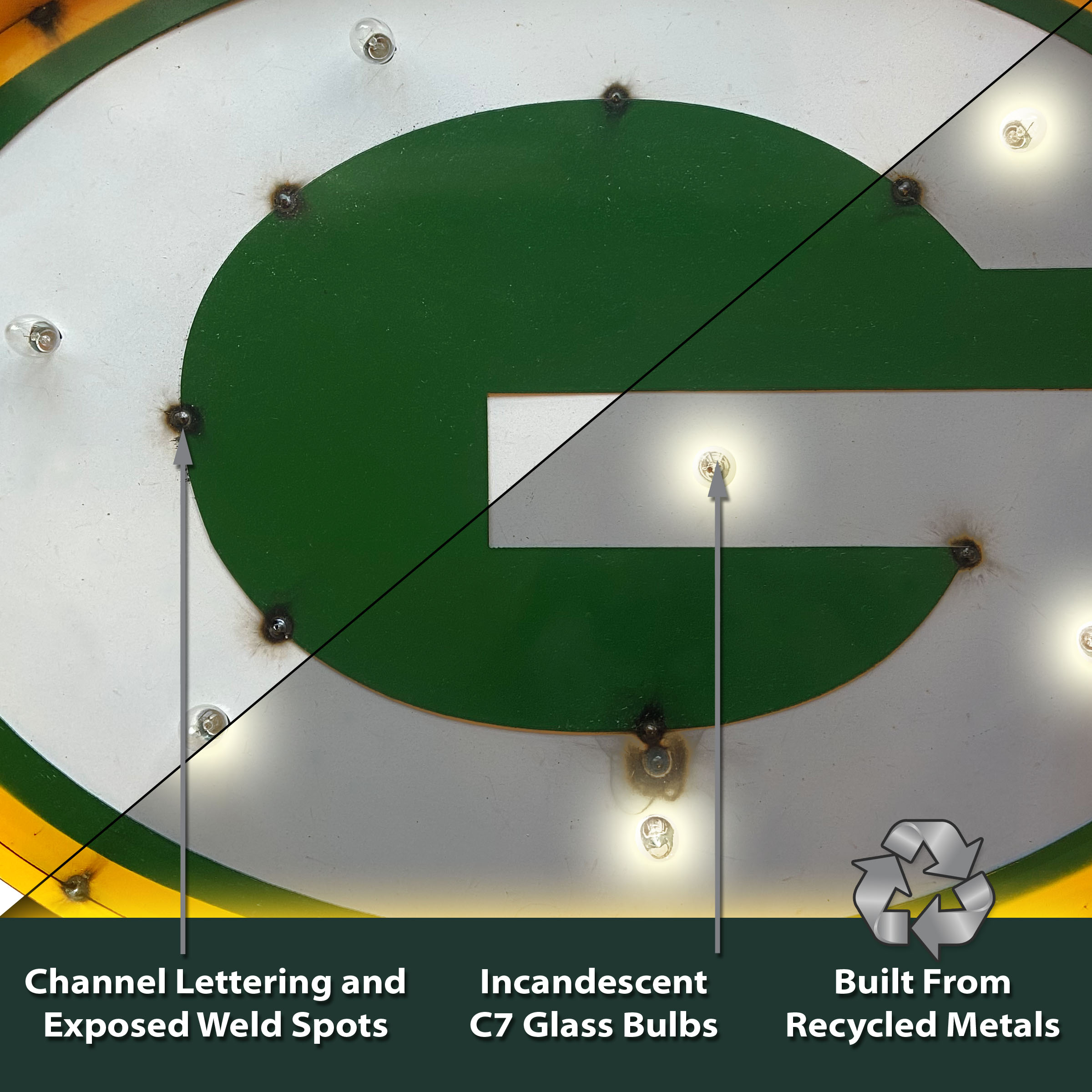 packers recycled metal lighted logo sign nfl licensed
