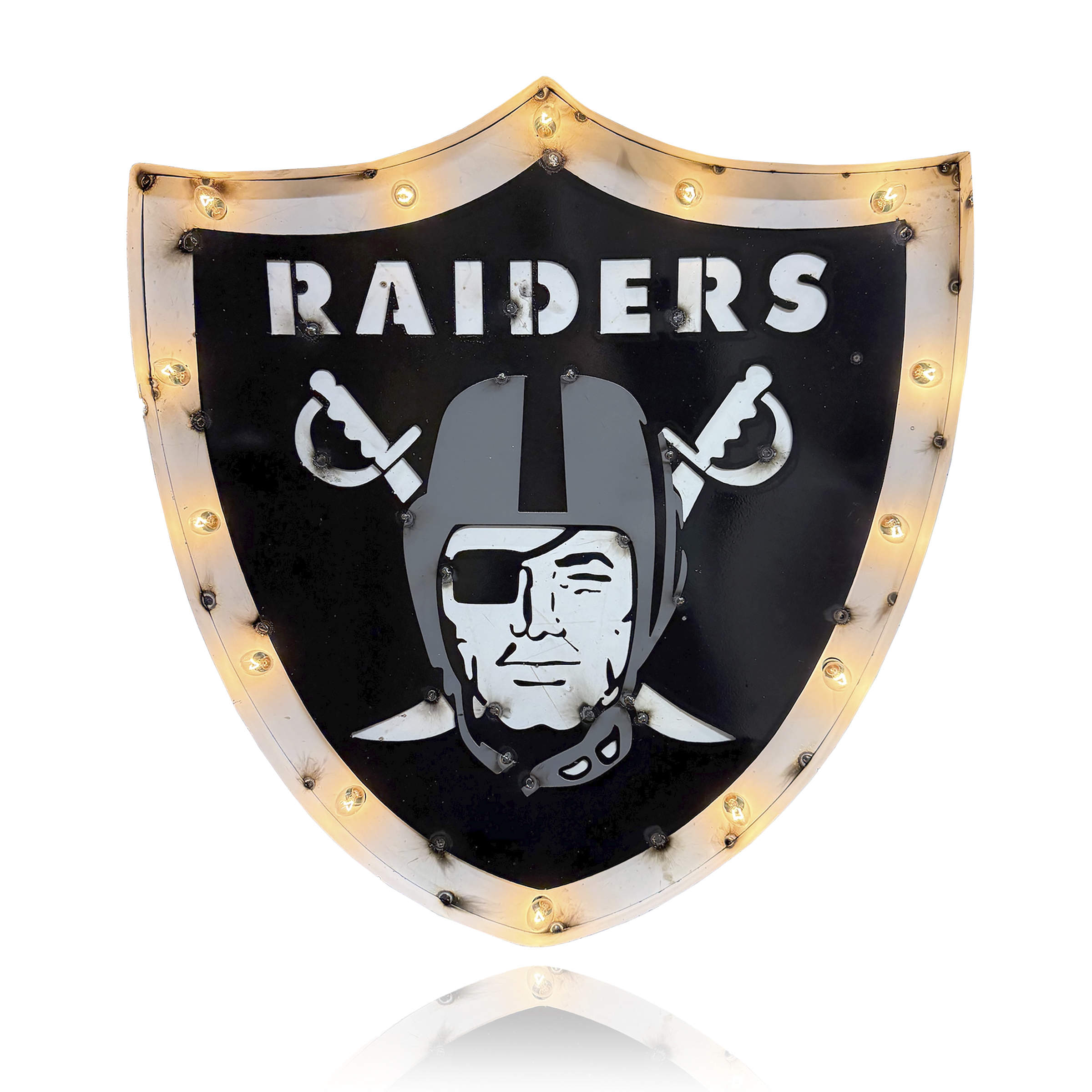 las vegas raiders lighted recycled metal nfl logo sign