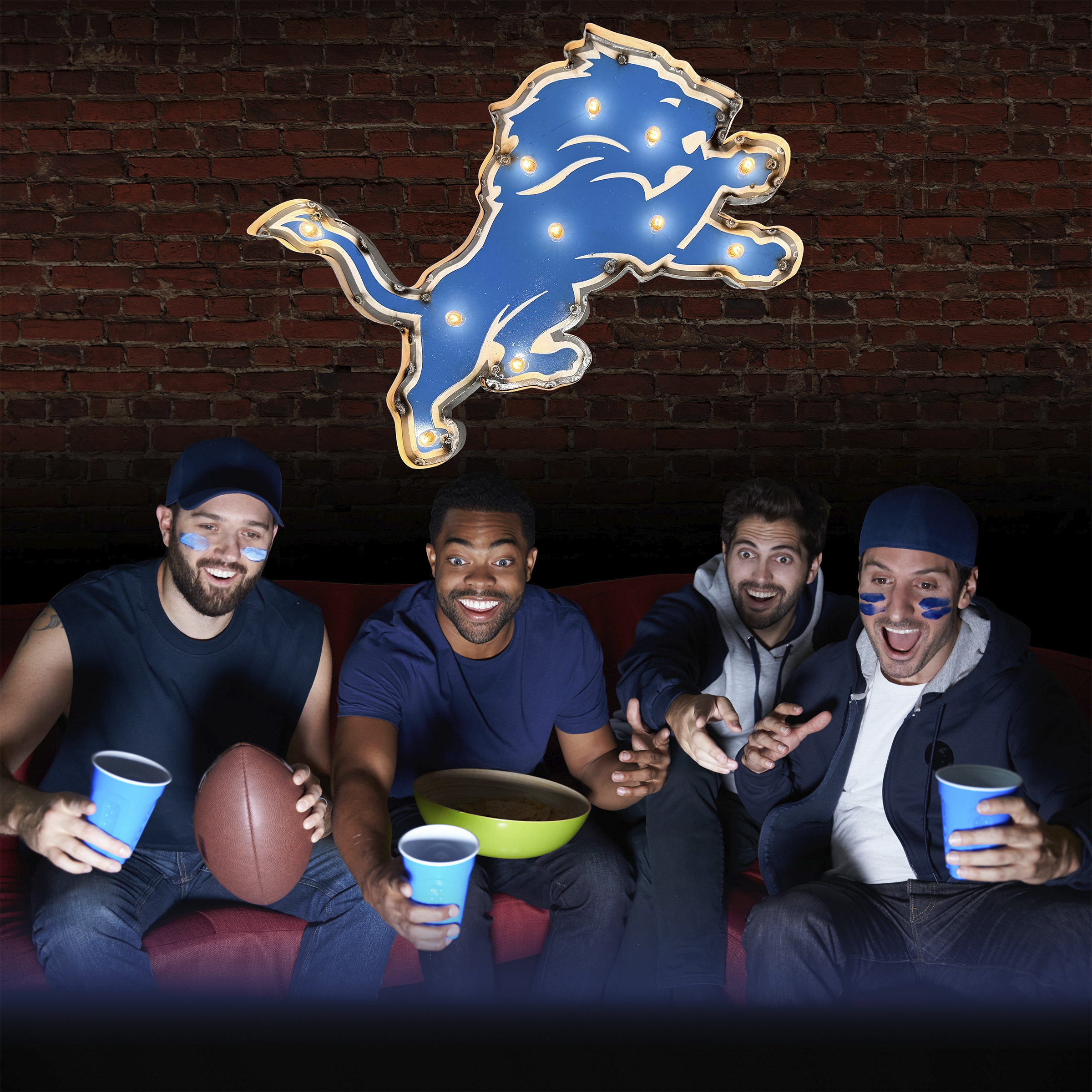 detroit lions lighted recycled metal logo sign