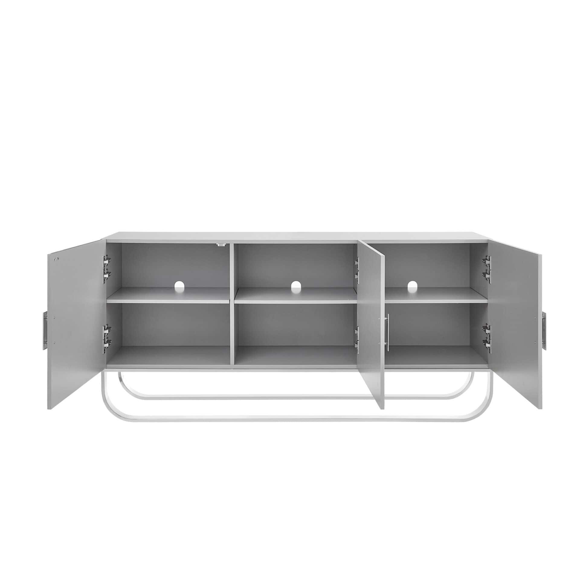 Modern Gray Sideboard with Shelves and Chrome Hardware Finish 3 Modern Gray Sideboard with Shelves and Chrome Hardware Finish - Image 3