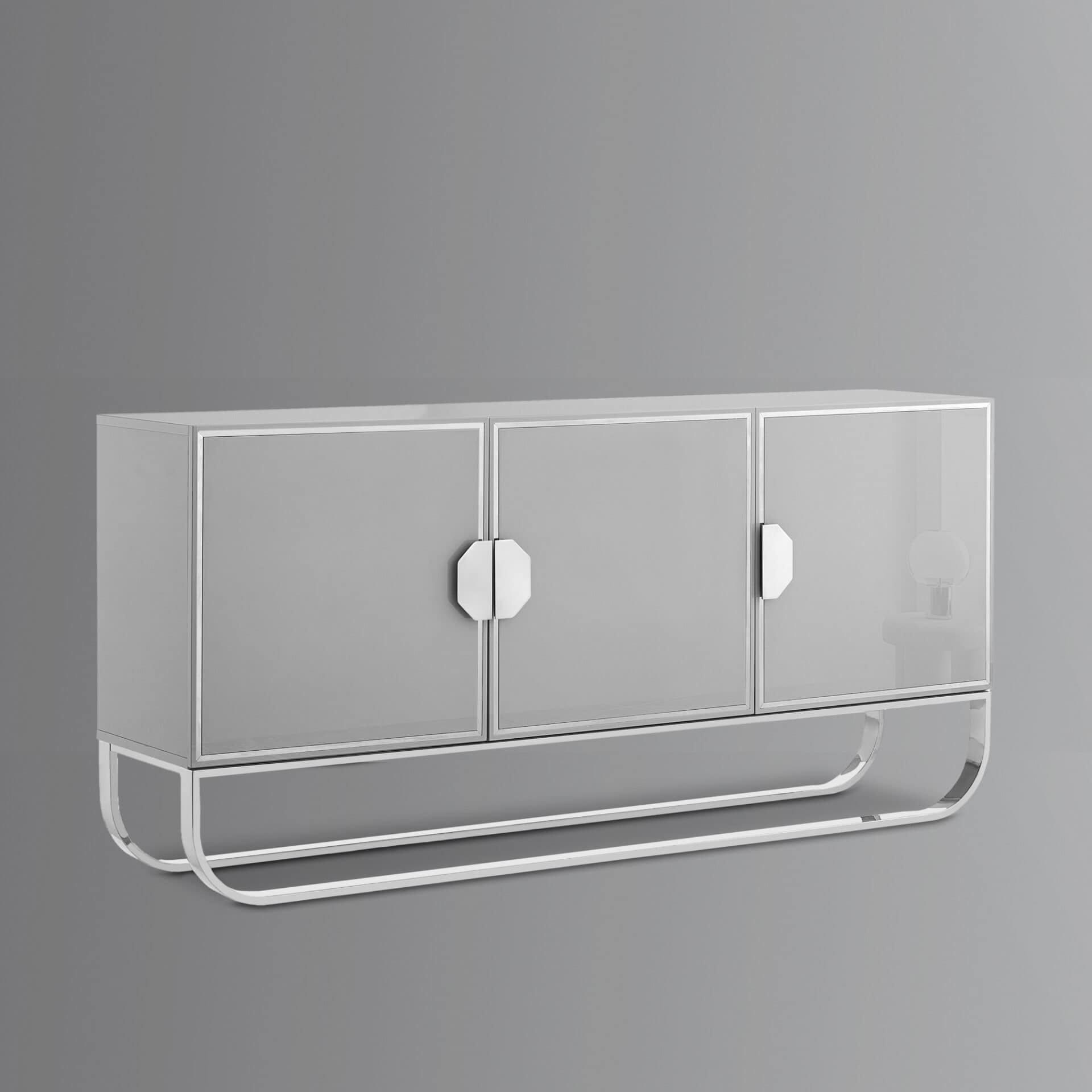 Modern Gray Sideboard with Shelves and Chrome Hardware Finish 7 Modern Gray Sideboard with Shelves and Chrome Hardware Finish - Image 7