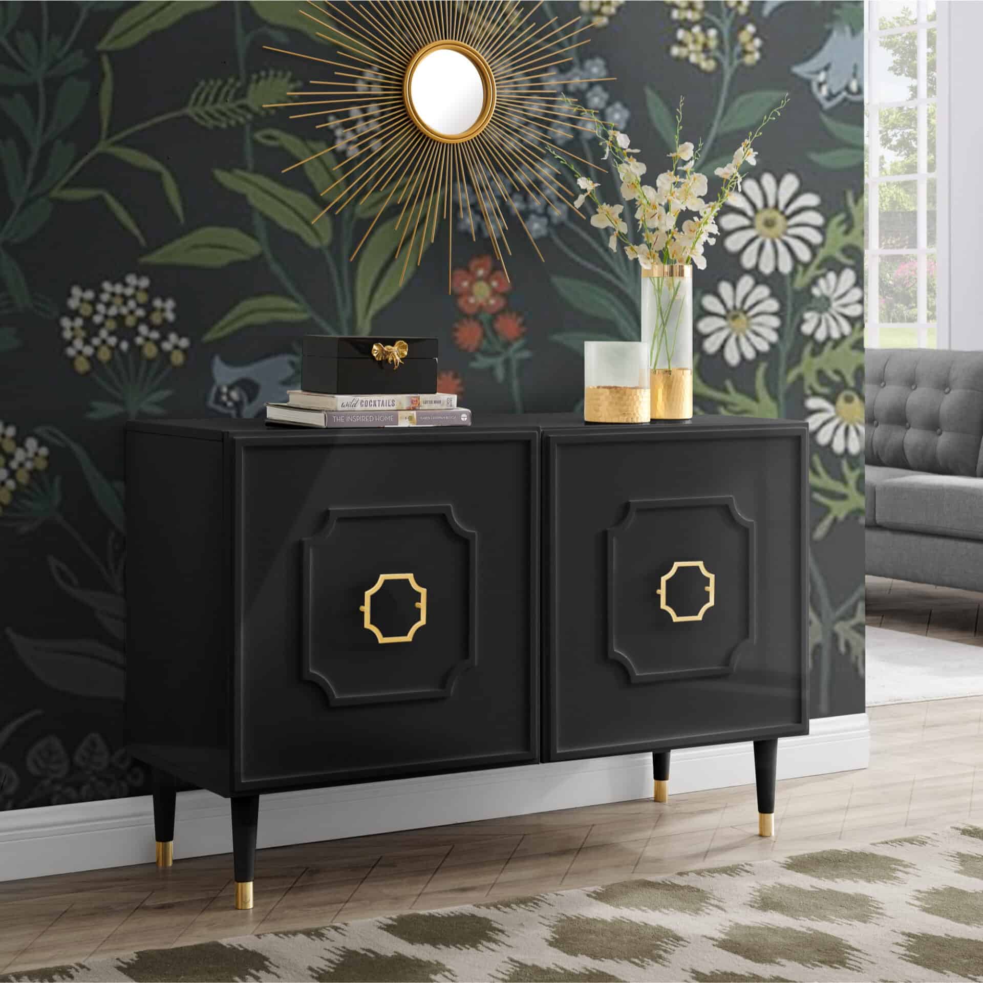 Modern Black Sideboard with Gold Accents and Shelves 9 Modern Black Sideboard with Gold Accents and Shelves - Image 9