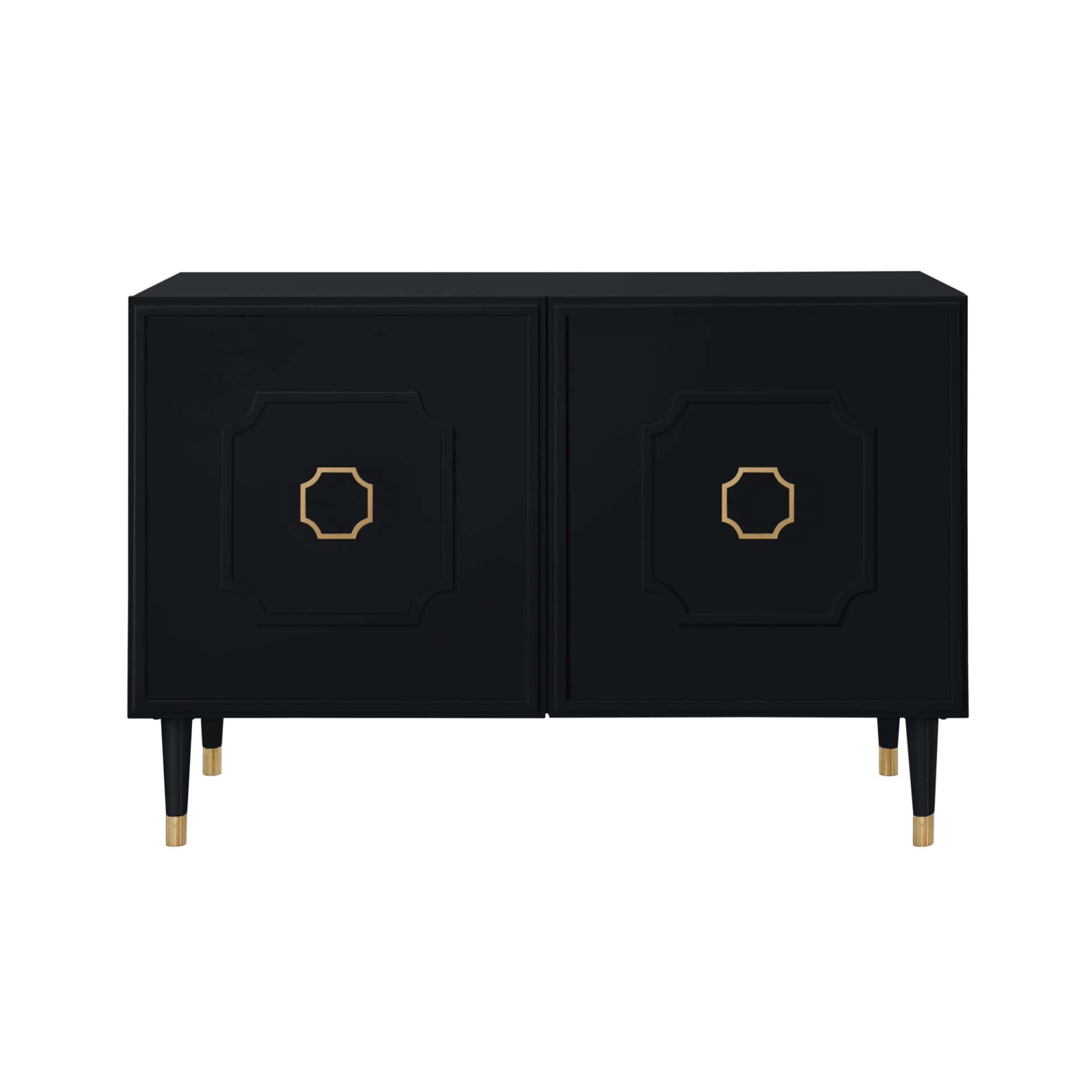 Modern Black Sideboard with Gold Accents and Shelves 3 Modern Black Sideboard with Gold Accents and Shelves - Image 3