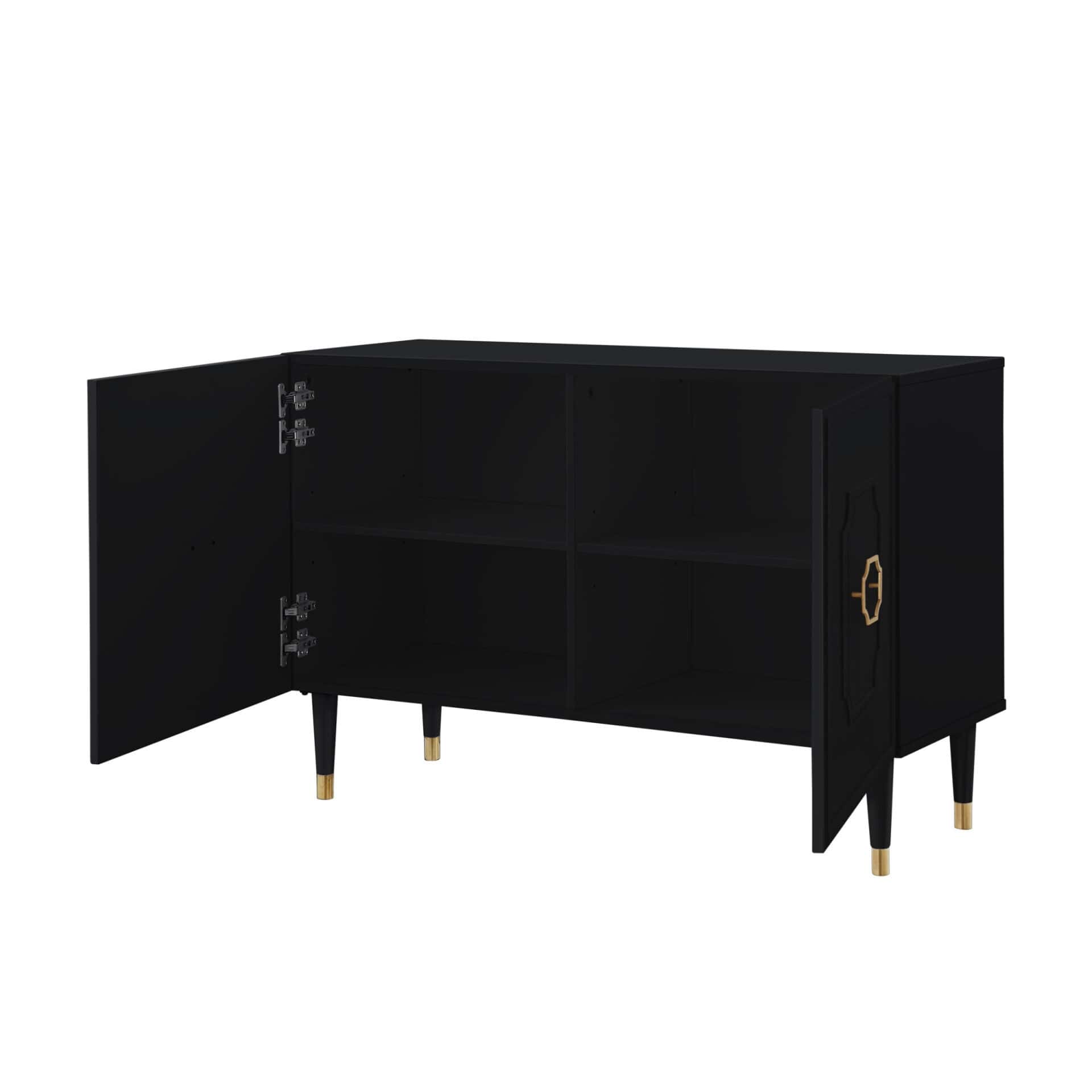 Modern Black Sideboard with Gold Accents and Shelves 4 Modern Black Sideboard with Gold Accents and Shelves - Image 4