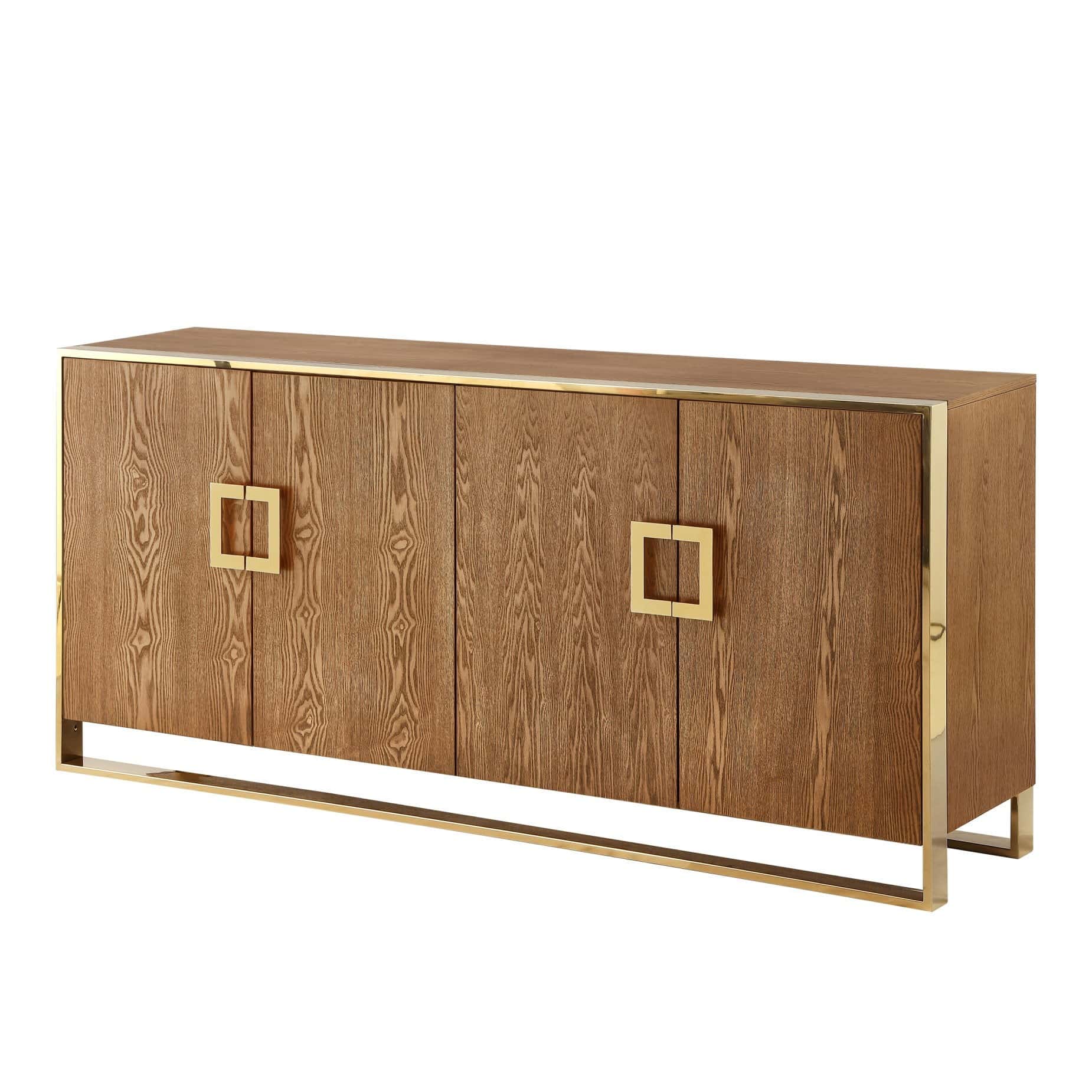Modern Brown Sideboard with Gold Accents and Shelves 1 Modern Brown Sideboard with Gold Accents and Shelves