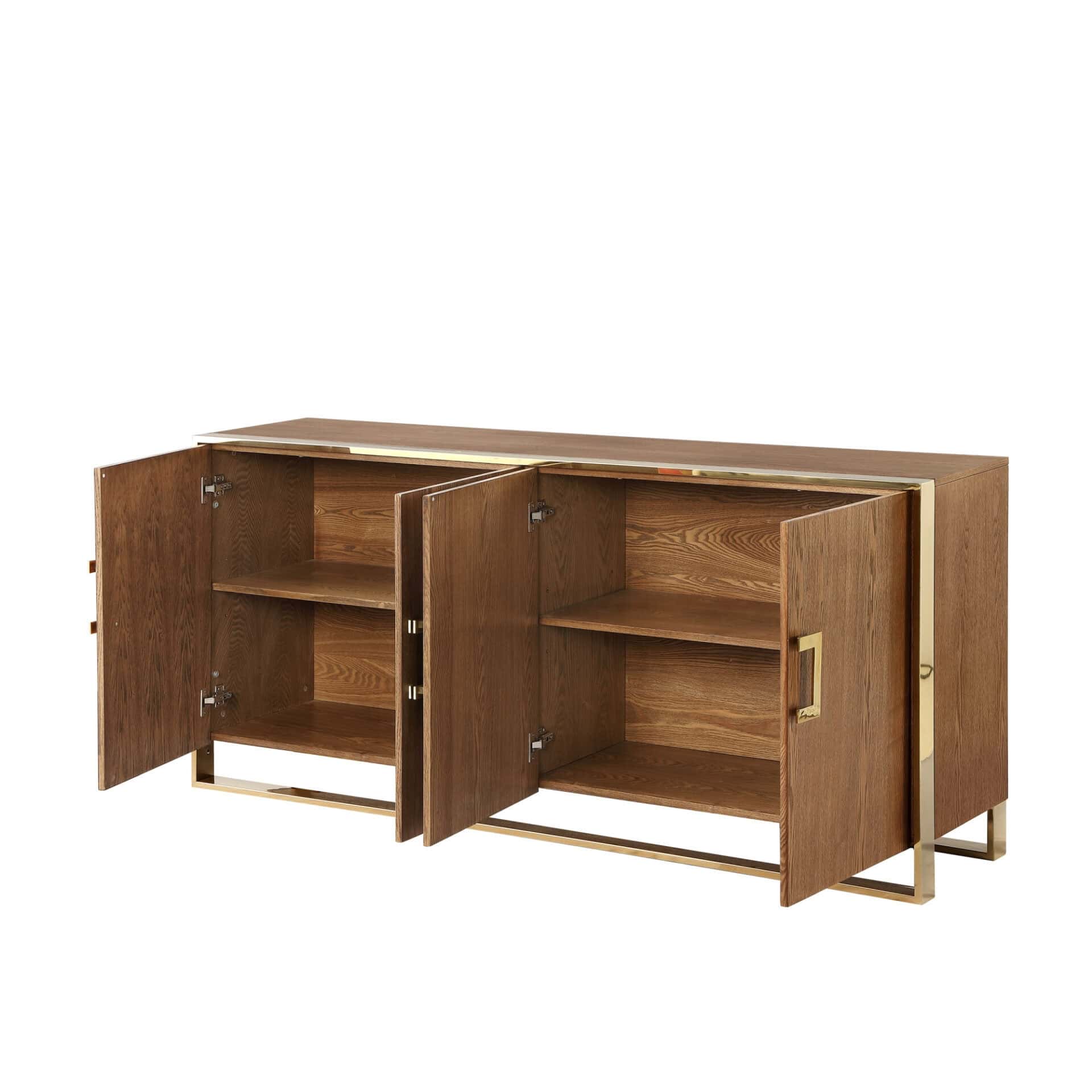 Modern Brown Sideboard with Gold Accents and Shelves 4 Modern Brown Sideboard with Gold Accents and Shelves - Image 4
