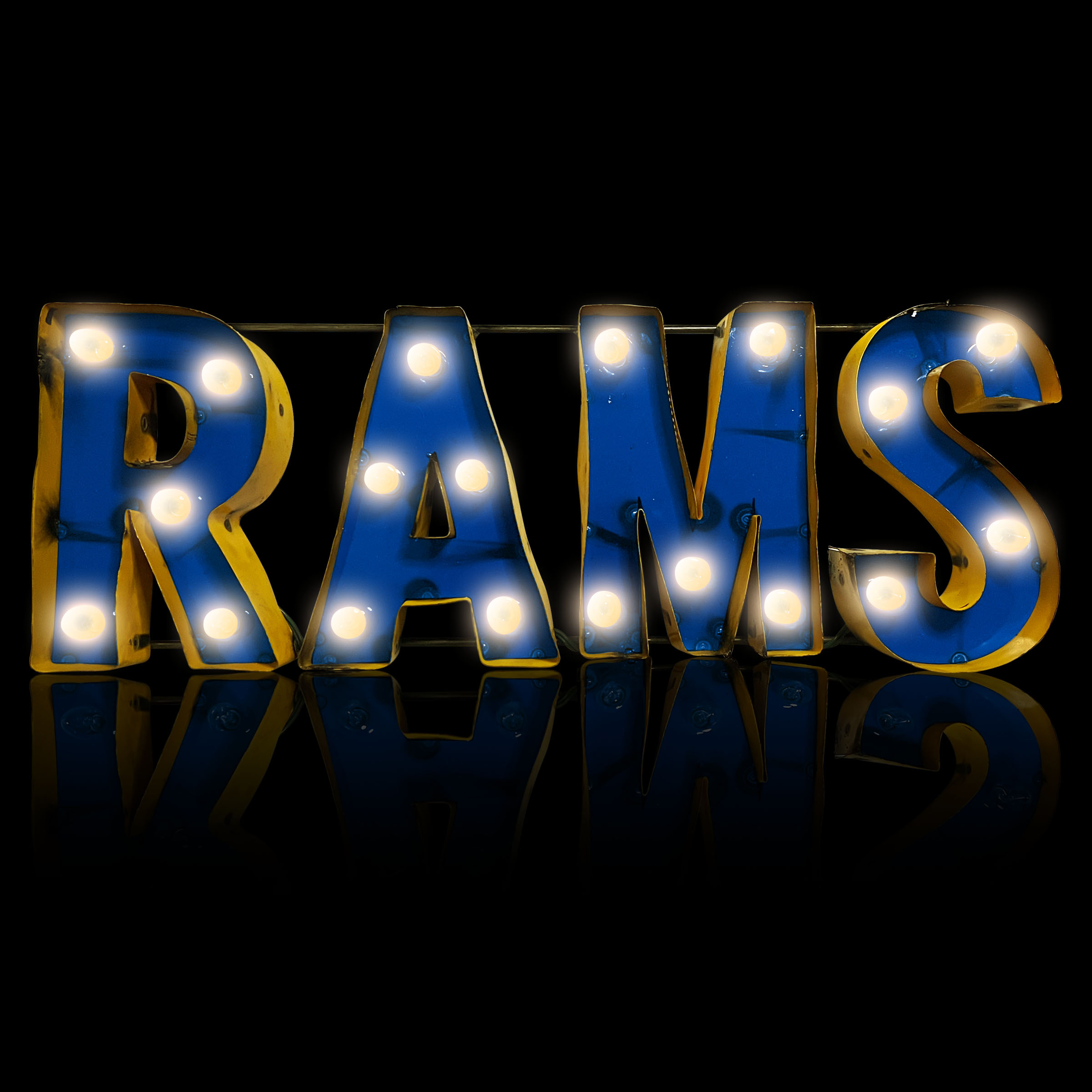 los angeles rams lighted recycled metal wordmark logo sign