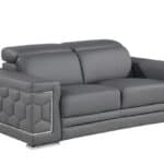 Gray and Silver Italian Leather Loveseat with Steel Legs