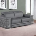 Gray and Silver Italian Leather Loveseat with Steel Legs