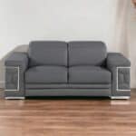 Gray and Silver Italian Leather Loveseat with Steel Legs