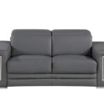Gray and Silver Italian Leather Loveseat with Steel Legs