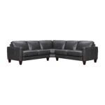Black Leather L-Shaped Corner Sectional with Square Arms