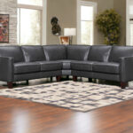 Black Leather L-Shaped Corner Sectional with Square Arms