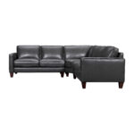 Black Leather L-Shaped Corner Sectional with Square Arms