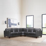 Black Leather L-Shaped Corner Sectional with Square Arms