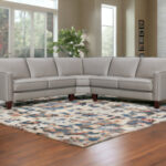 Gray Leather L Shaped Three Piece Corner Sectional Sofa