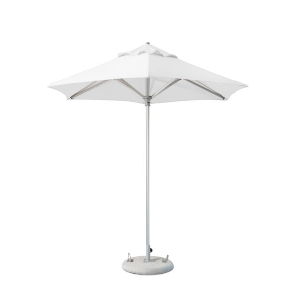 9' White Polyester Round Modern Patio Umbrella with Auto Lift