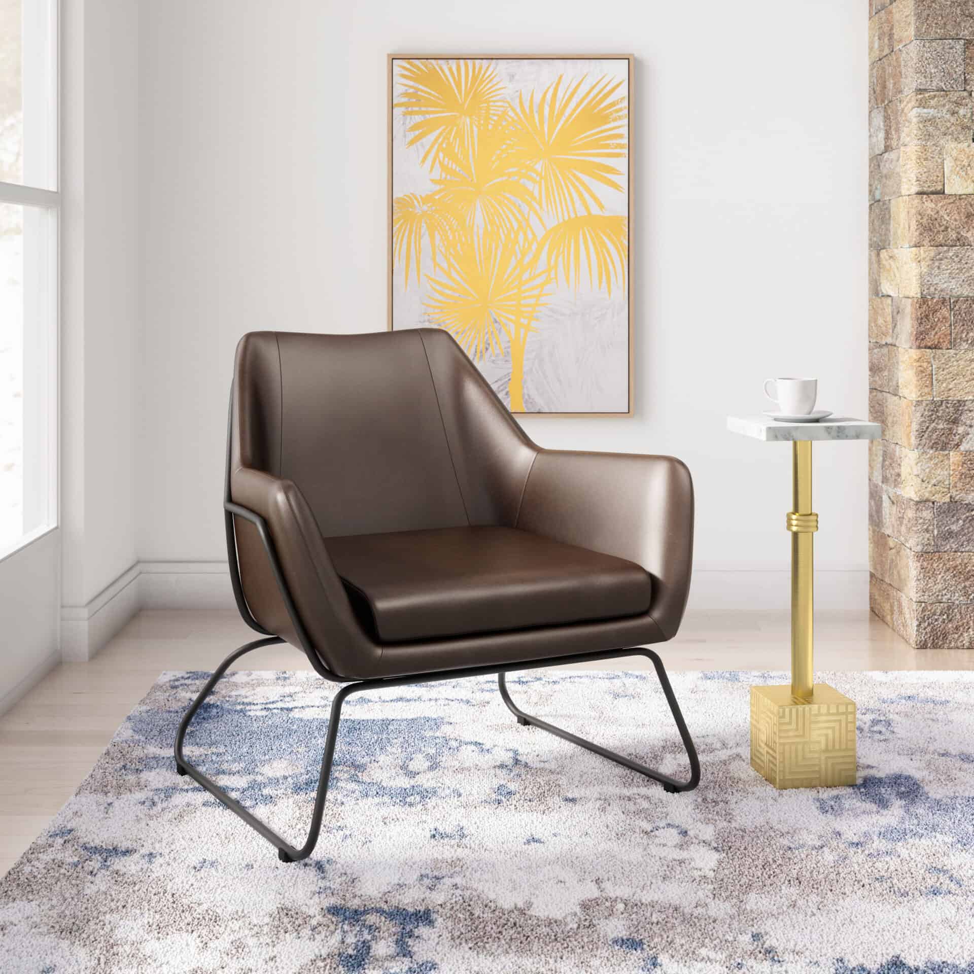 Modern Brown Faux Leather Accent Chair with Steel Base 1 Modern Brown Faux Leather Accent Chair with Steel Base