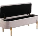 Oatmeal Beige Storage Bench with Hidden Compartment and Steel Legs 14 Oatmeal Beige Storage Bench with Hidden Compartment and Steel Legs