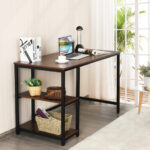 55 Inch Adjustable Computer Desk with Storage Shelves Coffee 22 55 Inch Adjustable Computer Desk with Storage Shelves Coffee