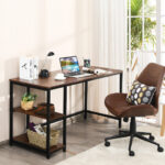 55 Inch Adjustable Computer Desk with Storage Shelves Coffee 15 55 Inch Adjustable Computer Desk with Storage Shelves Coffee
