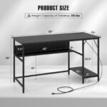 55 Inch Computer Desk with Charging Station and Storage Shelf
