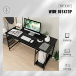 55 Inch Computer Desk with Charging Station and Storage Shelf