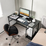 55 Inch Computer Desk with Charging Station and Storage Shelf